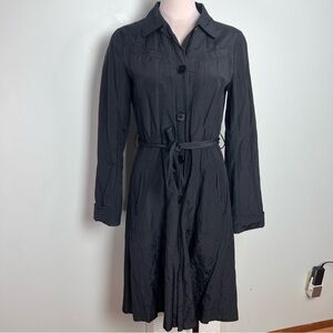 Theory Black Lightweight Trench Coat Tie Waist Tech Fabric Jacket